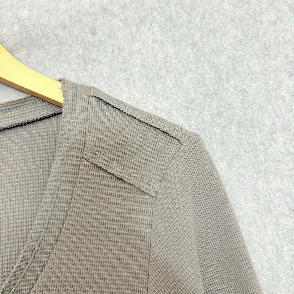 Neon Buddha Waffle Knit Gray Patchwork‎ Long Sleeve Lagenlook Button Shirt XS